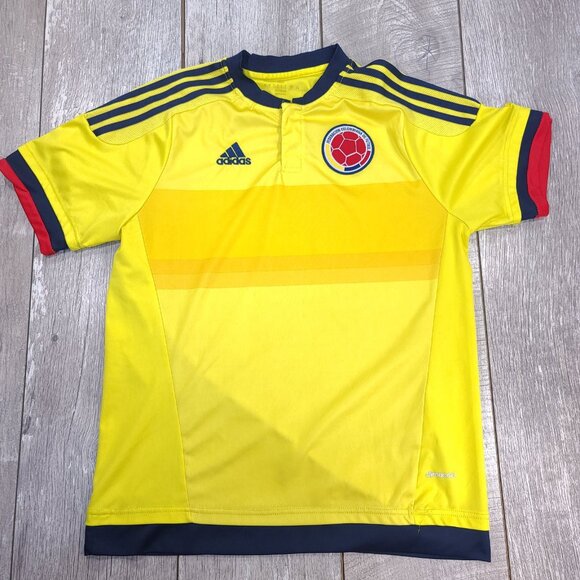 Adidas Colombia Home Soccer Jersey Mens Large Yellow 2015 2017 Short Sleeve - Picture 1 of 7